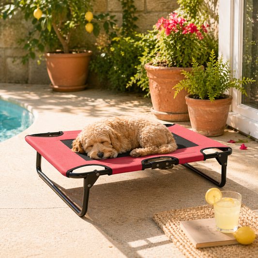 Elevated Outdoor Foldable Cooling Dog Bed | Breathable Mat | Steel frame dog bed